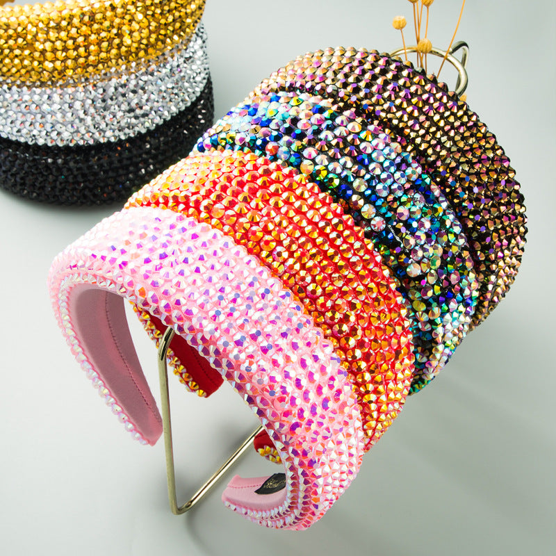 Wholesale Super Shiny Diamond 4.5cm Wide Thickened Sponge Solid Color Headband